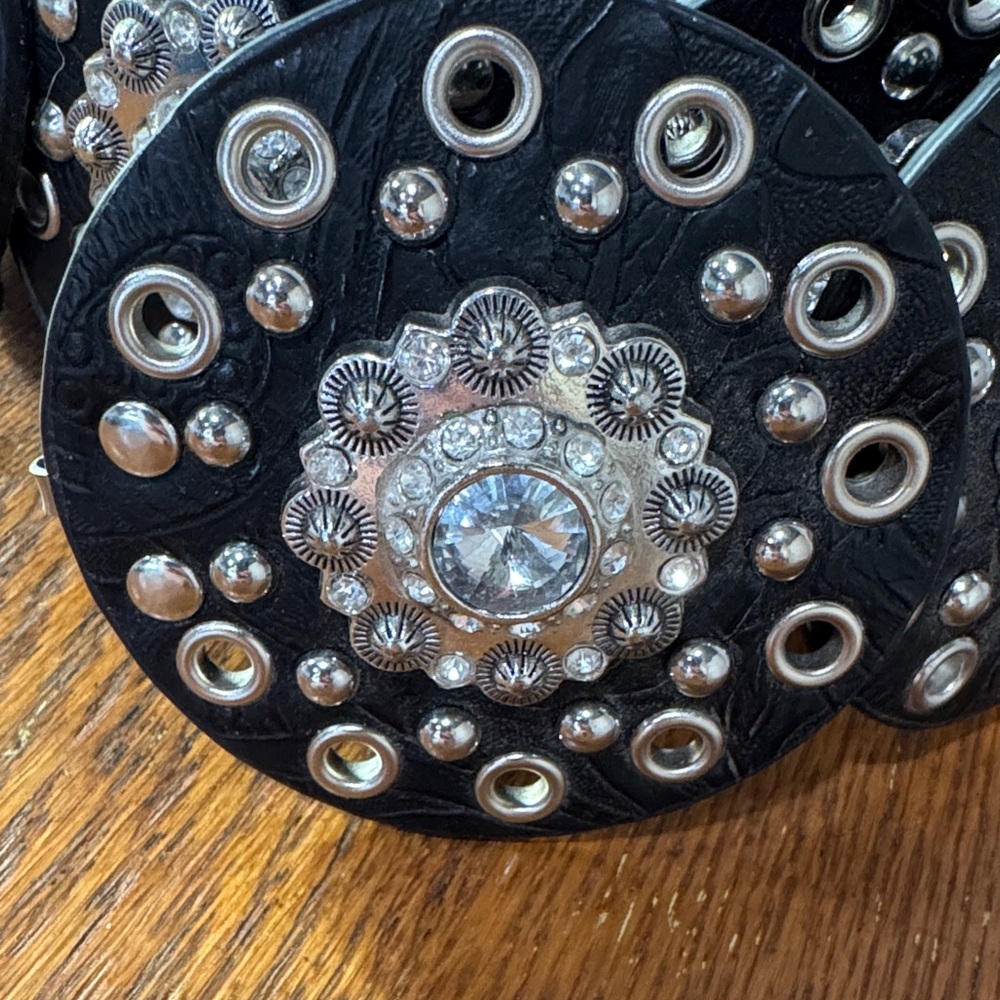Nacona Concho Black Studded Belt with Silver Accents - Picture 3 of 3